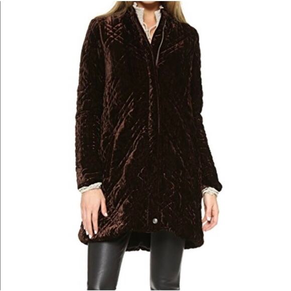 Free People Velvet Quilted Jacket Coat Womens Size XS Chocolate Brown Rust - Picture 1 of 5